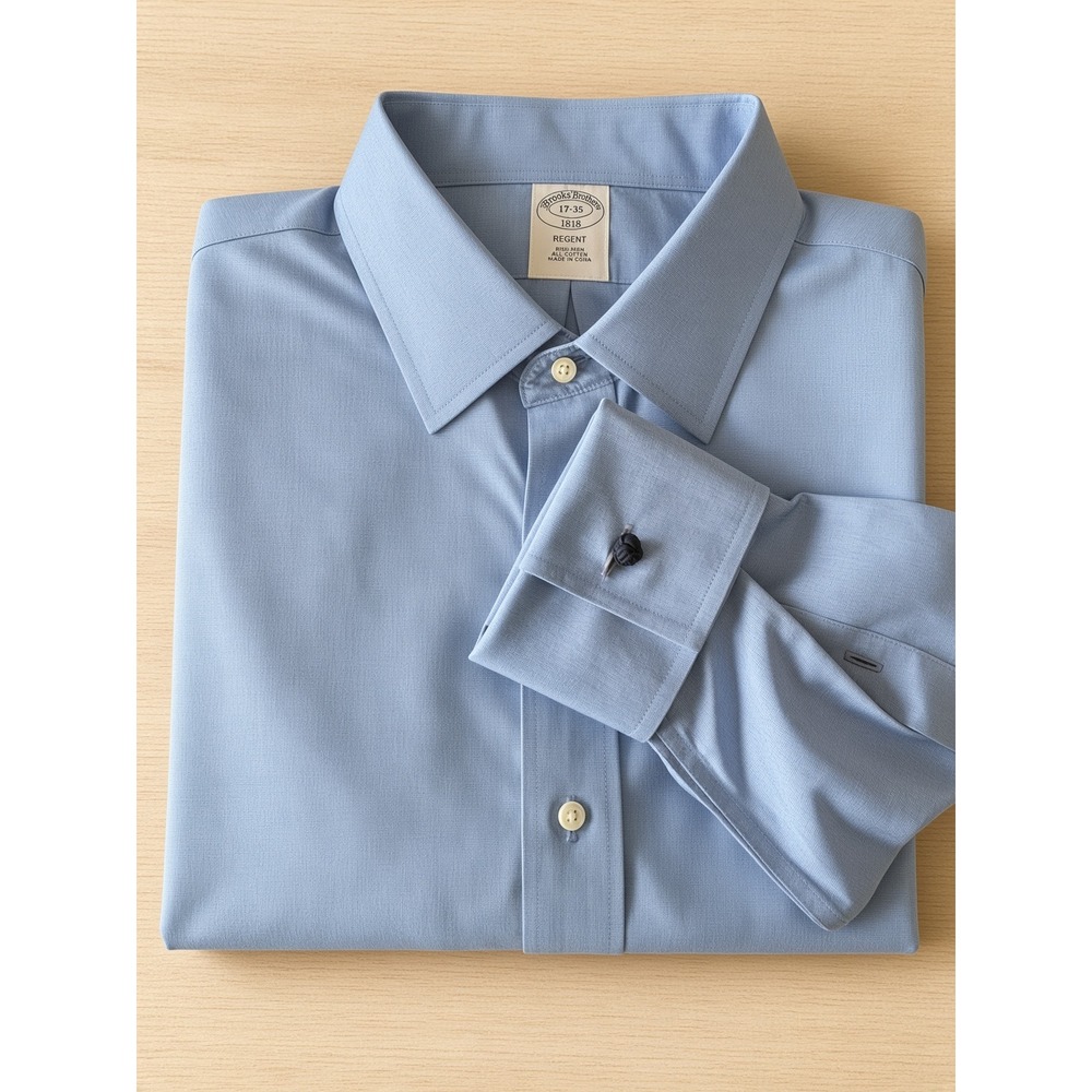 Brooks Brothers 1818 Regent Fit Dress Shirt 17-35 Blue Non-Iron French Cuff